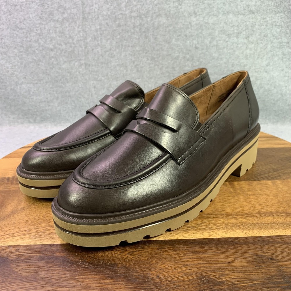 Paul Green Shoes Womens 8 Brown Leather Soft Lug Platform Penny Loafers Chunky